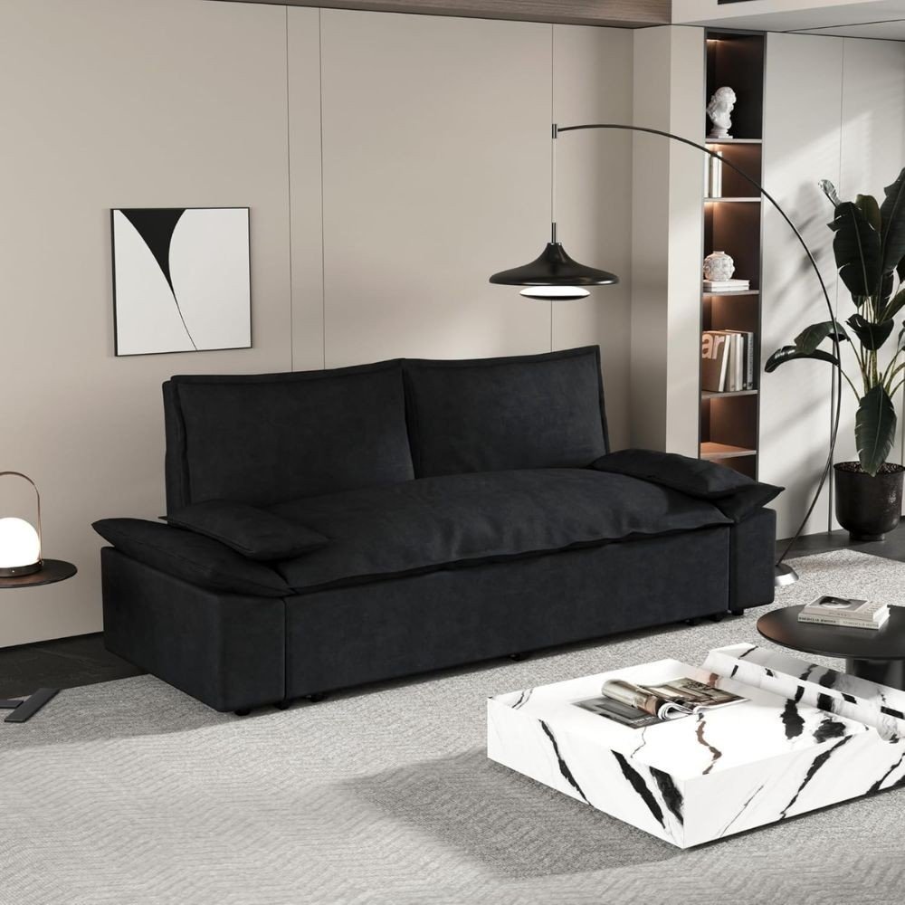 63573.jpg Divano letto Belly 2 posti effetto velluto colore nero - immagine 1
