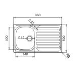 Lavello da incasso Adriatico861 monostampo con 1 vasca sinistra e gocciolatoio destro inox scatolato singolarmente - immagine 2
