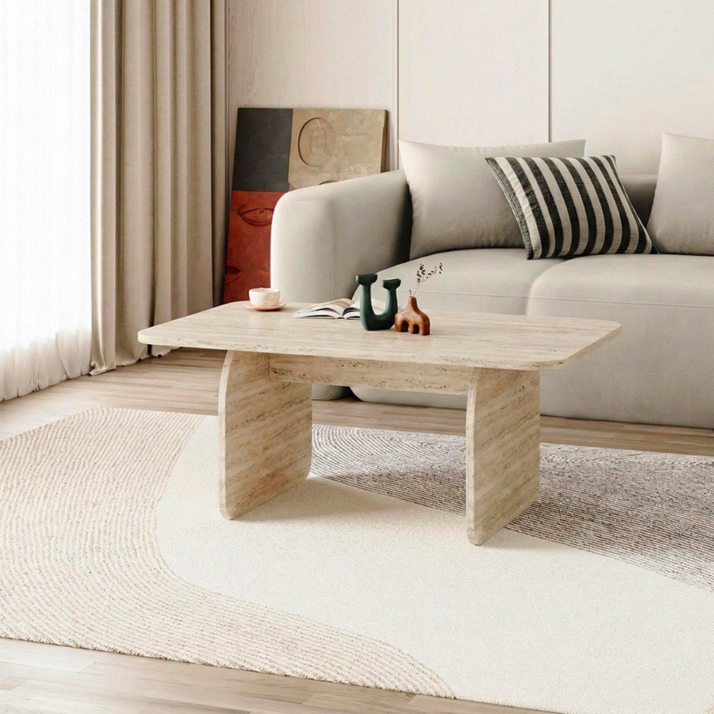 64842.jpg Tavolino da salotto Pietra con gambe a pannello piatto in colore travertino - immagine 1
