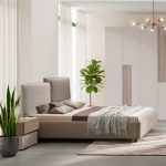 Camera da letto Malena con letto imbottito contenitore e armadio 6 ante in grigio chiaro e vanguard chiaro - immagine 3