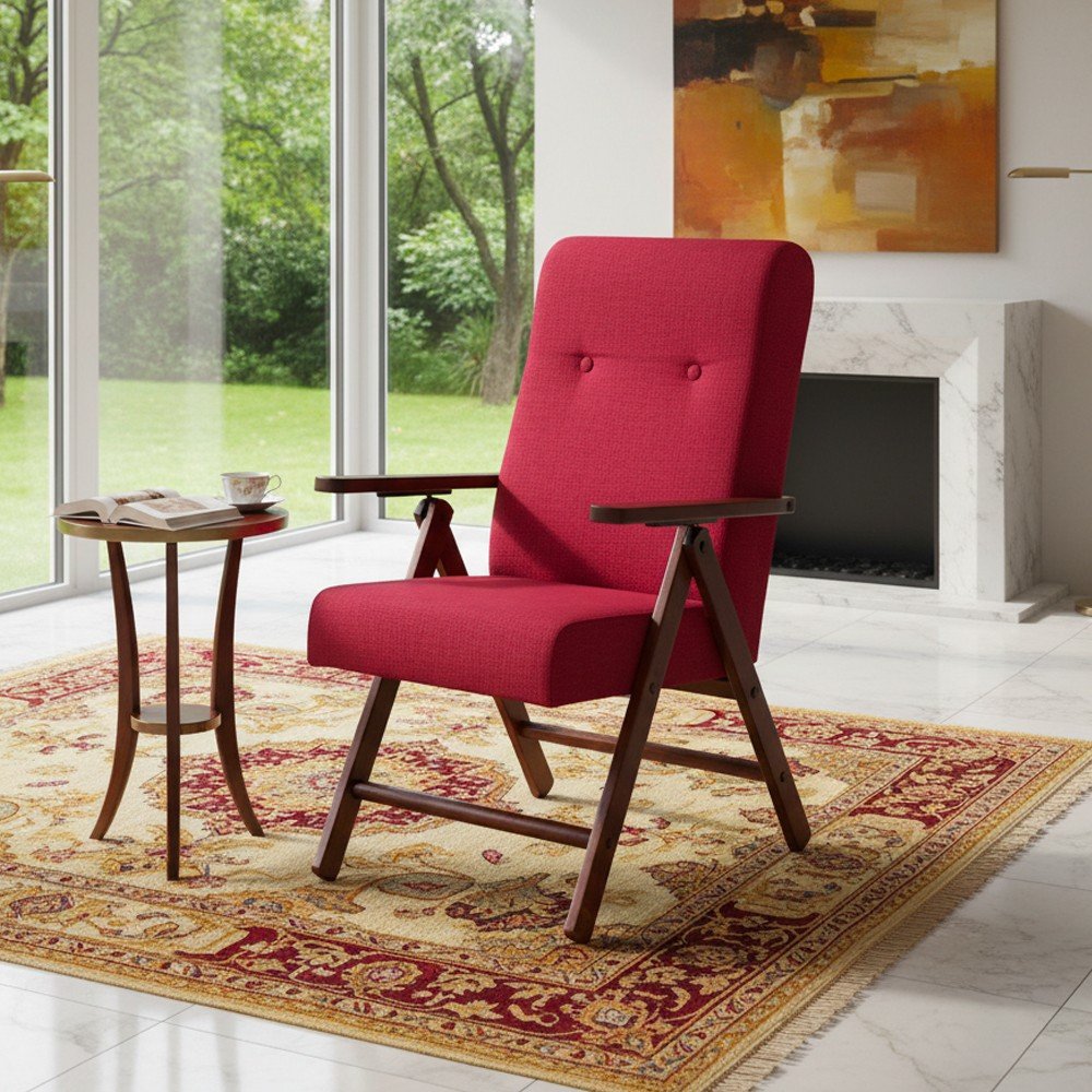 66643.jpg Poltrona Pianosa in faggio regolabile con struttura noce e tessuto bordeaux - immagine 1