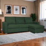Divano con penisola Elba con letto estraibile e penisola contenitore reversibile in tessuto Neve 39 verde muschio
