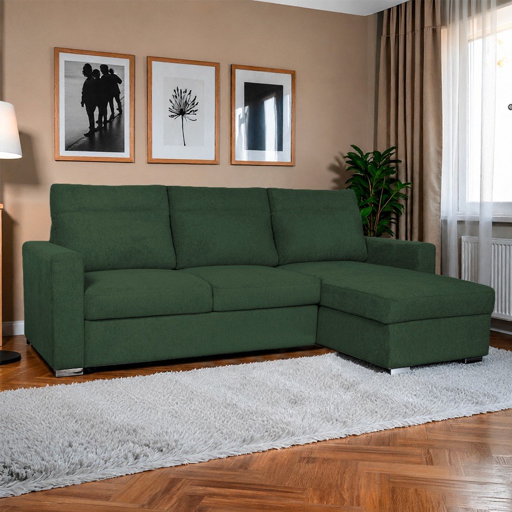 66901.jpg Divano con penisola Elba con letto estraibile e penisola contenitore reversibile in tessuto Neve 39 verde muschio - immagine 1