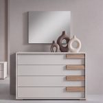Camera da letto Sabina con letto contenitore in legno e armadio 6 ante battenti in cashmere e noce chiaro - immagine 7