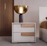 Camera da letto Sabina con letto contenitore in legno e armadio 6 ante battenti in cashmere e noce chiaro - immagine 8