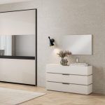 Camera Milva con letto contenitore Sofaback grigio chiaro e armadio scorrevole 2 ante specchiate in cashmere e antracite - immagine 3