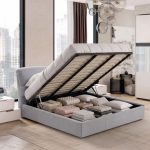 Camera Milva con letto contenitore Sofaback grigio chiaro e armadio scorrevole 2 ante specchiate in cashmere e antracite - immagine 10