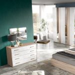 Camera da letto Nike con letto contenitore e armadio 6 ante battenti con specchi in noce chiaro e spatolato - immagine 2