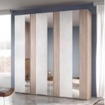 Camera da letto Nike con letto contenitore e armadio 6 ante battenti con specchi in noce chiaro e spatolato - immagine 7