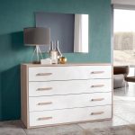 Camera da letto Nike con letto contenitore e armadio 6 ante battenti con specchi in noce chiaro e spatolato - immagine 9