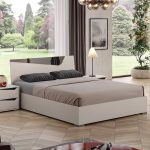 Camera da letto Frida con letto contenitore con inserto a specchio e armadio 6 ante battenti con specchi sagomati cashmere - immagine 2