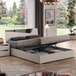 Camera da letto Frida con letto contenitore con inserto a specchio e armadio 6 ante battenti con specchi sagomati cashmere - immagine 3