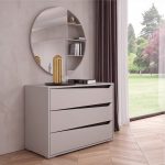Camera da letto Frida con letto contenitore con inserto a specchio e armadio 6 ante battenti con specchi sagomati cashmere - immagine 8